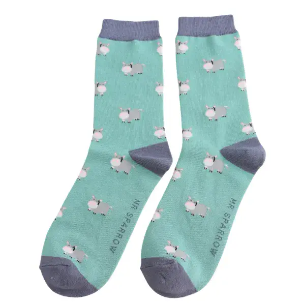 Mr Sparrow Hippos Mint Green Bamboo Socks Fits Sizes 7-11
