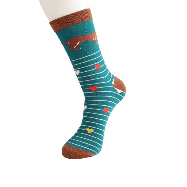 Mr Sparrow Sausage Dogs & Stripes Teal Bamboo Socks Fits Sizes 7 to 11