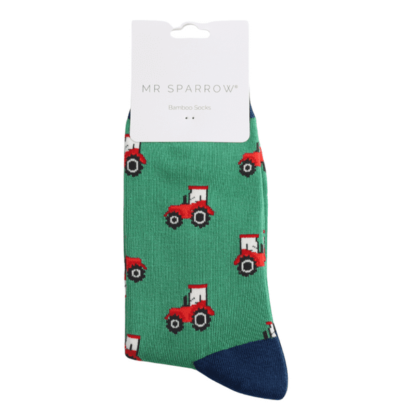 Mr Sparrow Tractor Bamboo Socks in Green Fits Sizes 7 to 11