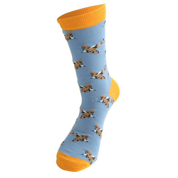 Mr Sparrow Vintage Planes Bamboo Socks Mid Blue Fits Size 7 - 11