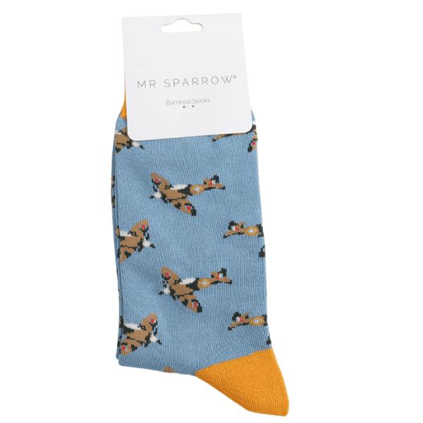 Mr Sparrow Vintage Planes Bamboo Socks Mid Blue Fits Size 7 - 11
