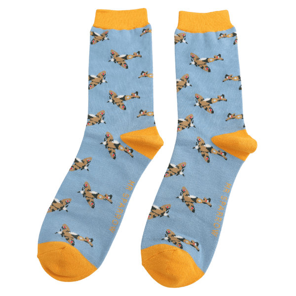Mr Sparrow Vintage Planes Bamboo Socks Mid Blue Fits Size 7 - 11