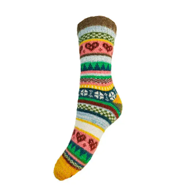 Multi coloured, grey cuff, Scandi patterned socks size 4-7