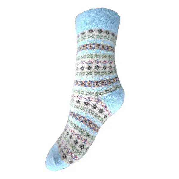 Pale blue and cream Fairisle Wool Blend socks Size 4-7