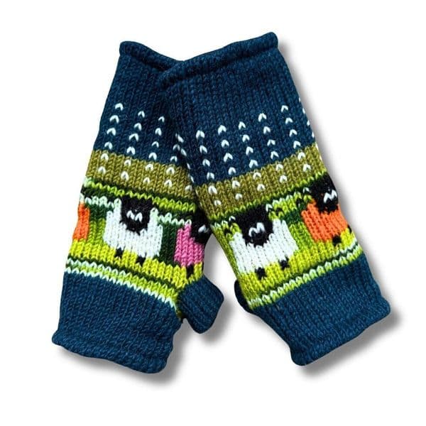 sheep wool wrist warmers in  in Teal and Green Multi