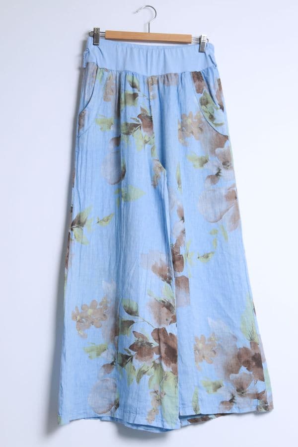Soft Waist Linen Print Trouser