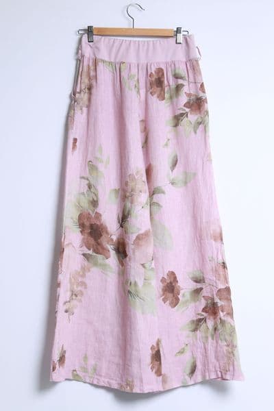 Soft Waist Linen Print Trouser