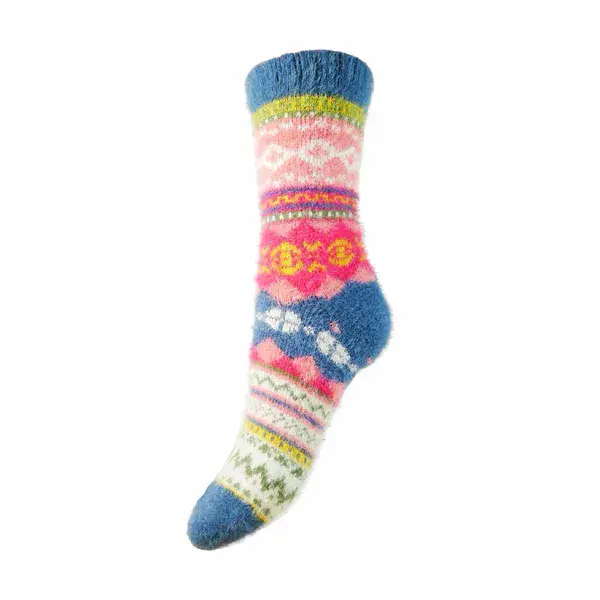 Suoer Soft Blue and Pink Scandi Design Patterned Sock Size 3-7