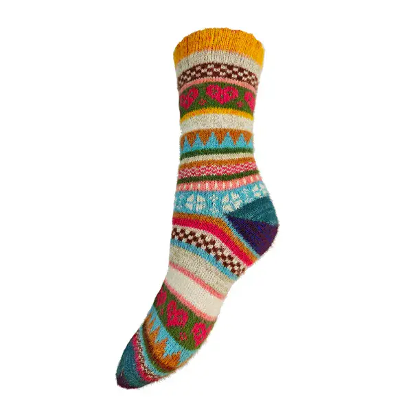Super soft  Multi coloured, orange cuff, Scandi patterned socksScandi patterned sockss Size 4-7