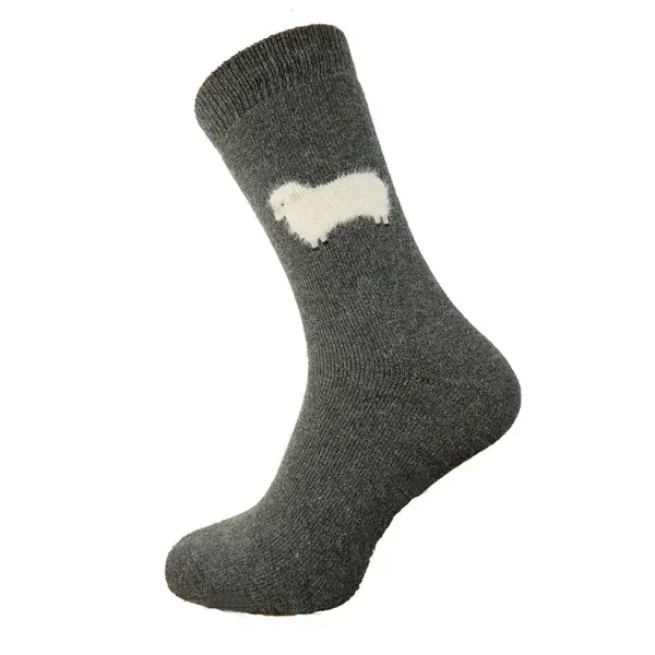 Thick  Grey wool blend dark blue socks with fluffy sheep