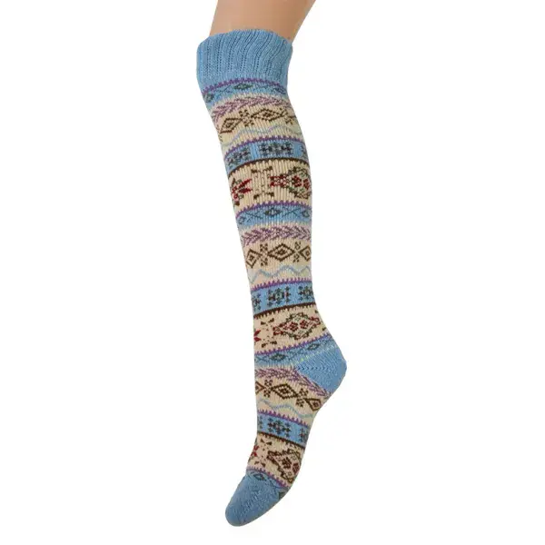 Thick Wool Blend Blue and Cream Long Sock Size 3 - 7