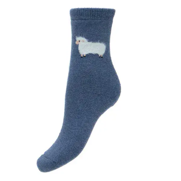 Thick wool blend dark blue socks with fluffy sheep size 4-7
