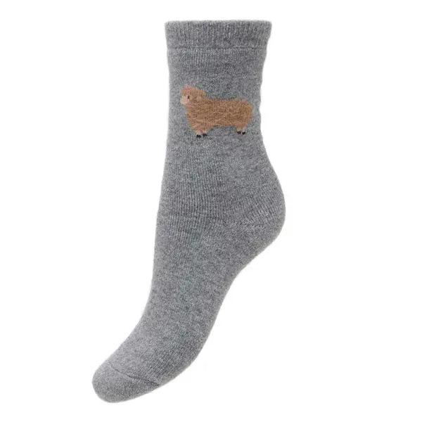 Thick wool blend mid grey socks with fawn fluffy sheep size 4-7