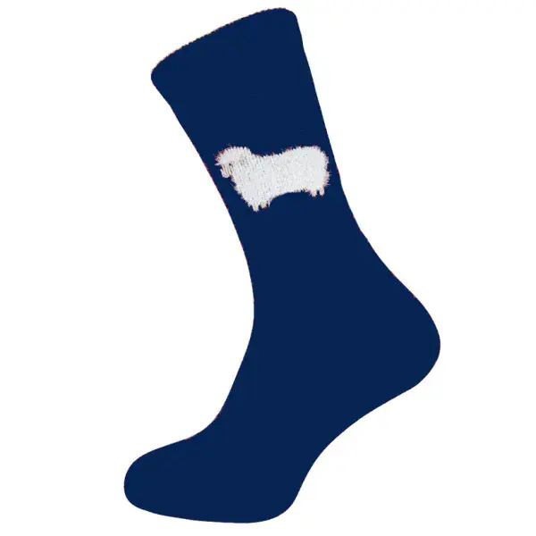 Thick Wool Blend Socks With Fluffy Sheep in Dark Blue - Size 8-12
