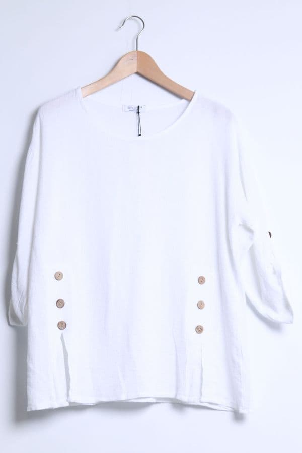 Three Button Cotton Linen Top