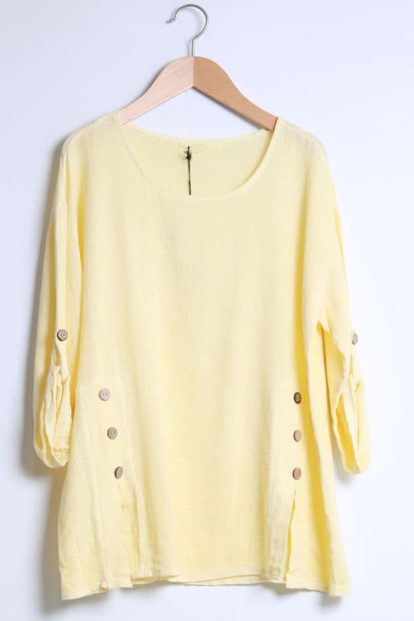 Three Button Cotton Linen Top