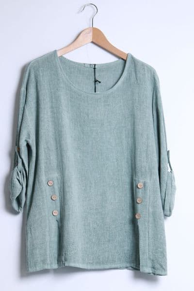 Three Button Cotton Linen Top