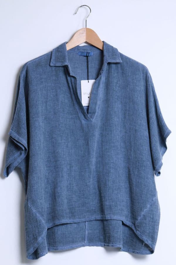 Top in Cotton Linen With Shirt Collar