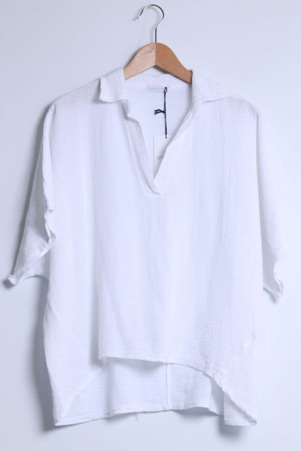 Top in Cotton Linen With Shirt Collar