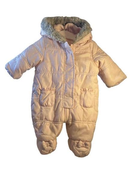 0-0 Newborn Pink Bow Detail Snowsuits