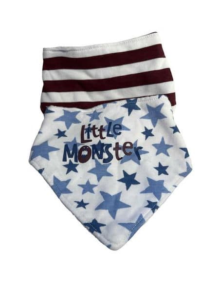 0-0 One Size Burgundy and Blue Bibs.