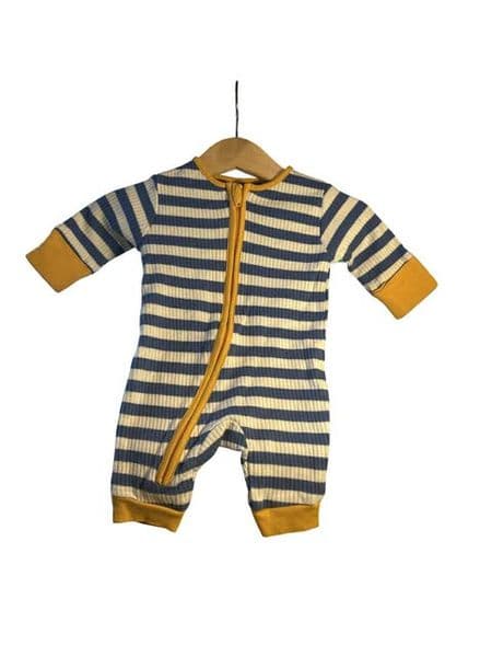 0-1 Month Blue Striped Romper