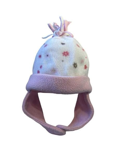 0-12 Month White and Pink Flap Hat