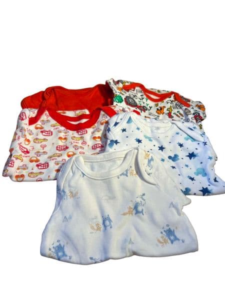 0-24 Month Bundle of 5 Baby Boy Bodysuits Mixed Colours and Patterns
