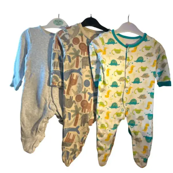 0-3 Month Baby Boy Sleepsuit Bundle 3 Cute Prints.