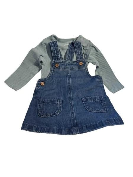 0-3 Month Denim Pinafore and Ribbed Body