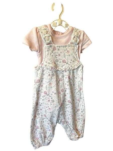 0-3 Month Floral Dungaree and Pink Body
