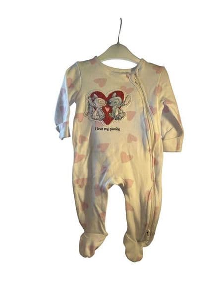 0-3 Month Heart Print Stitch Sleepsuit