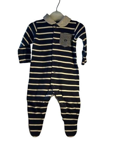 0-3 Month Navy Striped Sleepsuit