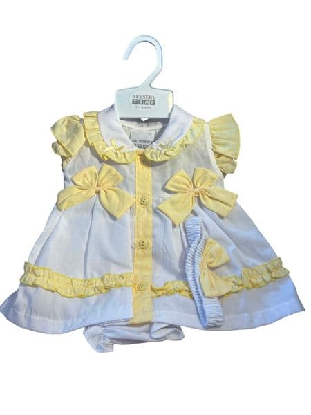 0-3 Month  Nursery Time Baby Girl White & Lemon Yellow Dress