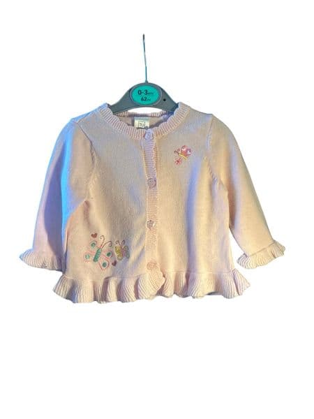 0-3 Month Tu Baby Girl Knitted Cardigan Butterfly Embroidery.