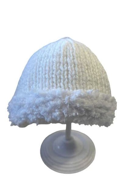 0-6 Month Knitted Hat with  Fleece Trim