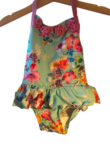 12-18 Month Monsoon Baby Girls Floral Swimsuit with Ruffles & Roses