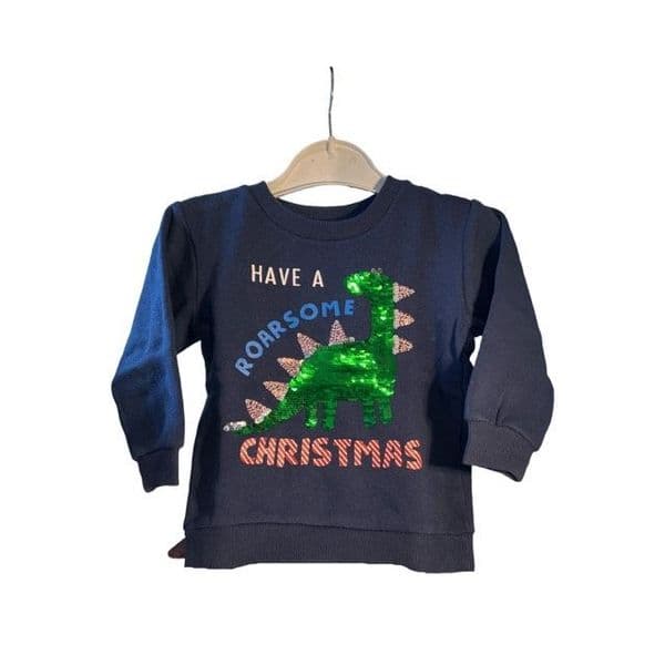 12-18 Month Navy Blue Dinosaur Jumper