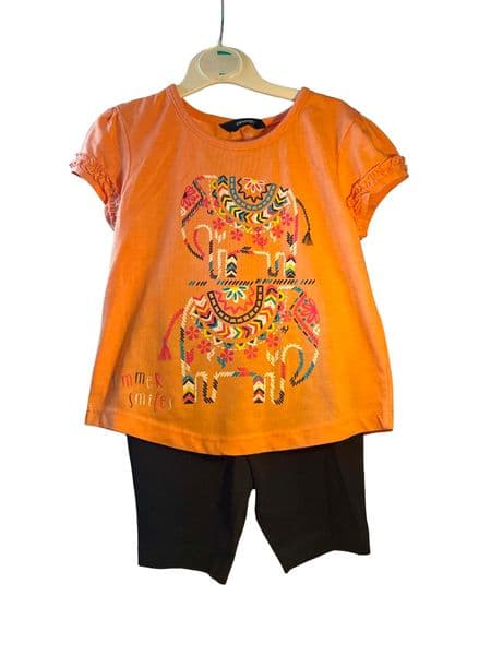 18-24 Month Girls George Orange Elephant Top & Tu Black Cycle Shorts Set