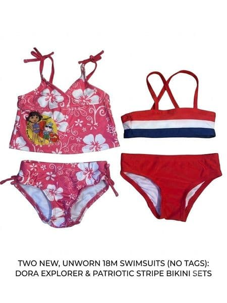 18 Month Girls Swimwear Bundle x2 Two-Piece Swimsuits Dora The Explorer & Nautical Red