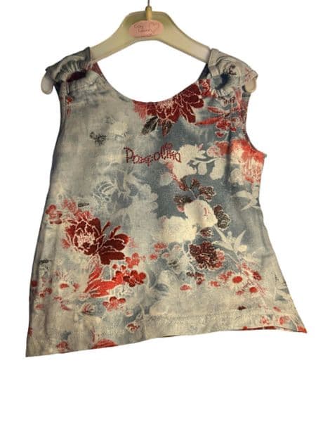 3-4 Year Denim Blue Floral Top