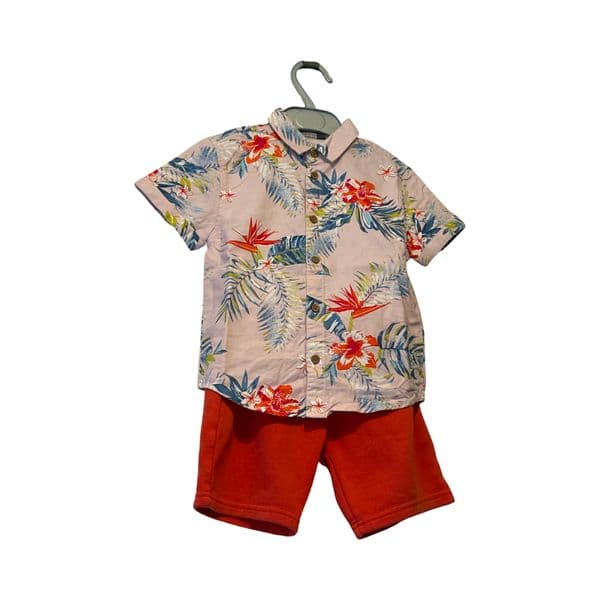 3-4 Year Red Shorts and Pink Tropical Shirt