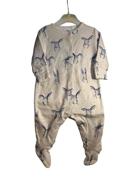 3-6 Month Blue Rabbit Print Sleepsuit