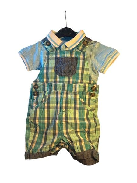 3-6 Month Boys  2-Piece Summer Set - Tu Checkered Dungarees & Matalan Polo