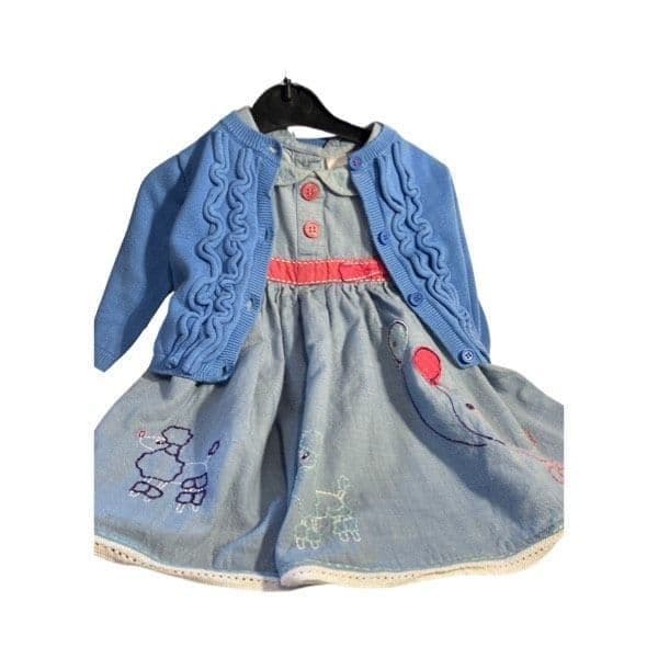 3-6 Month Charming Mini Club Denim-Style Dress & Blue Cardigan Outfit