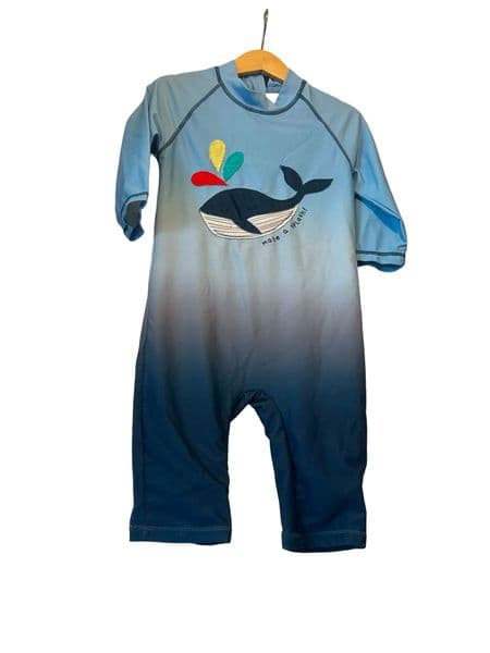 4-5 Year  Matalan Boys Blue Ombre Whale Sunsafe Swimsuit All In One