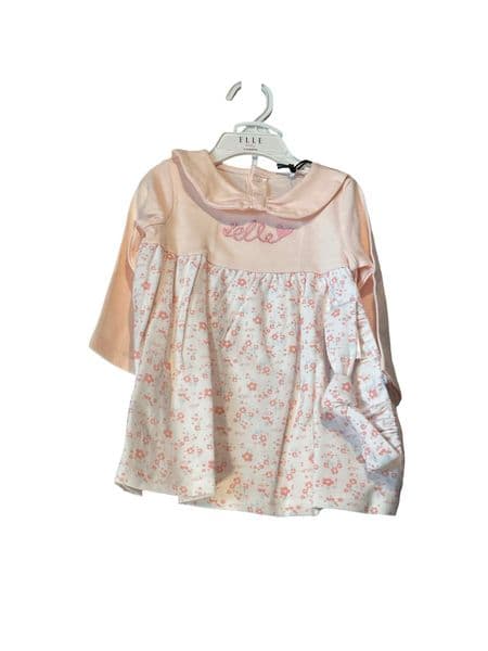 6-9 Month ELLE Baby Girls Pink Floral Bow Collar Dress, Knickers & Headband Set