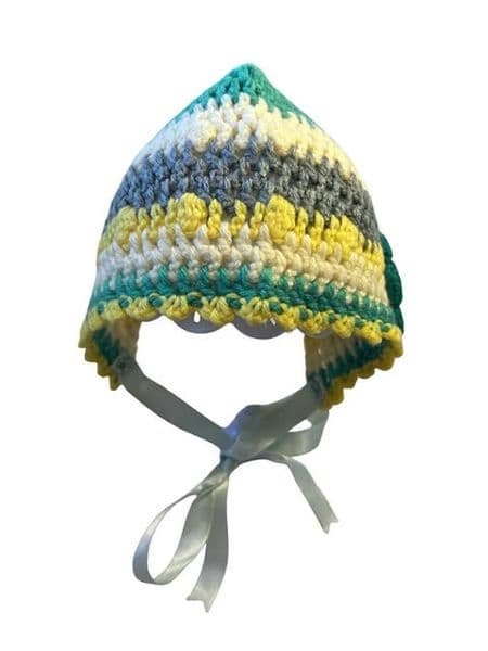 6-9 Month Green Yellow and Grey Bonnet