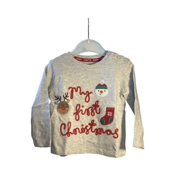 6-9 Month Grey First Christmas Top