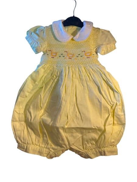 6-9 Month Matana England Baby Yellow Smocked Duck Bubble Romper